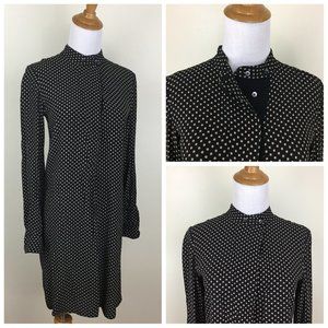 MADEWELL Black Beige Mini Polka Dots High Button Collar Long Sleeve Dress
